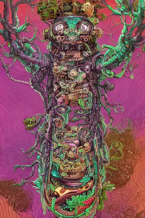 Image similar to creature sushi roots cactus elemental flush of force nature micro world fluo light deepdream a wild amazing steampunk baroque ancient alien creature, intricate detail, colorful digital painting that looks like it is from borderlands and by feng zhu and loish and laurie greasley, victo ngai, andreas rocha, john harris