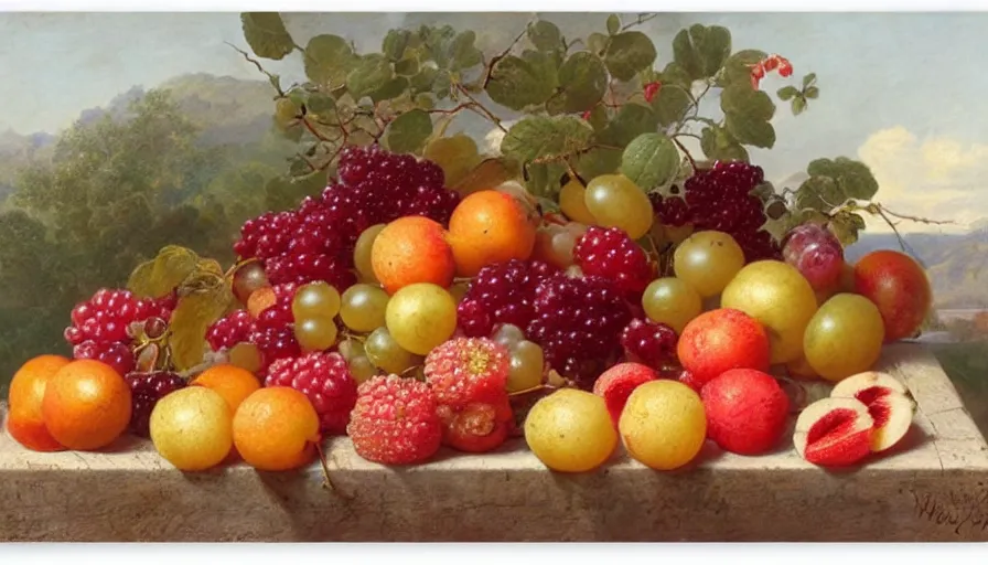 Prompt: a glorious bounty of summer fruits, by william mason brown