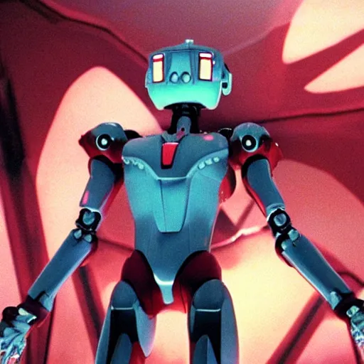 Image similar to movie still of robot evangelion, cinematic composition, cinematic light, criterion collection, by edgar wright