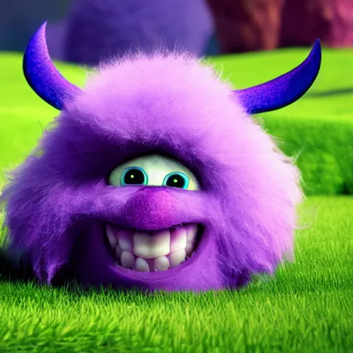 Image similar to a purple fluffy monster, adorable and cute, pixar, octane render, 4k