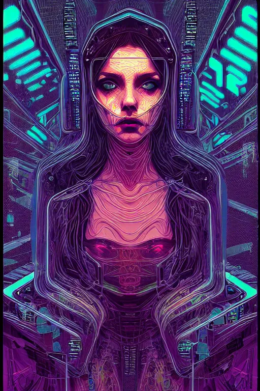 Prompt: dreamy cyberpunk girl, abstract mirrors, digital nodes, beautiful woman, detailed acrylic, grunge, intricate complexity, by dan mumford and by alexandros pyromallis intaglio