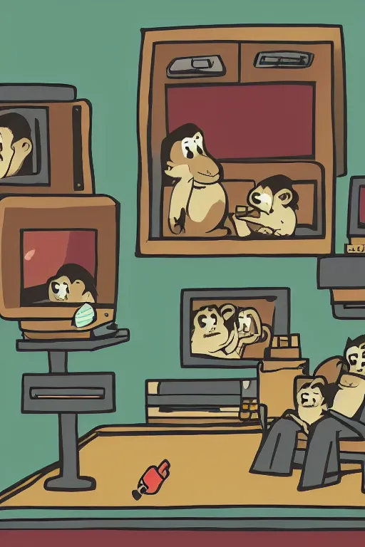 Prompt: illustration of monkeys watching tv by pendleton ward