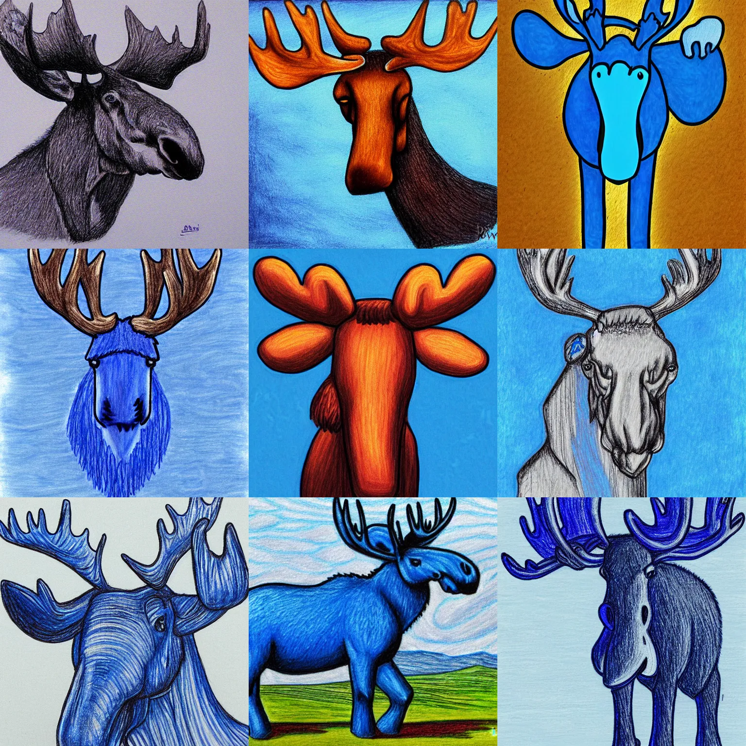 Prompt: blue moose drawing by daniel pinkwater