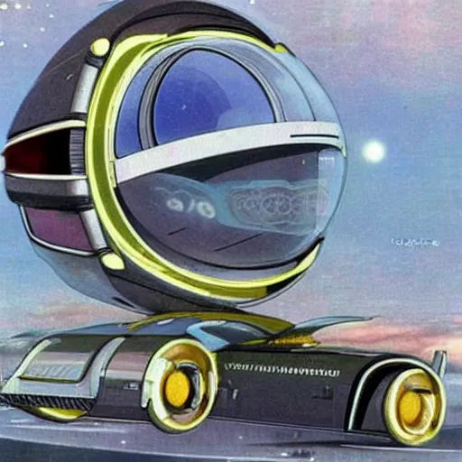 Image similar to intergalactic planetary future space vehicles that look super stylish. retrofuturism