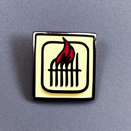 Image similar to a square enamel pin depicting a minimalistic clean illustration fire flames warning label, smooth curves