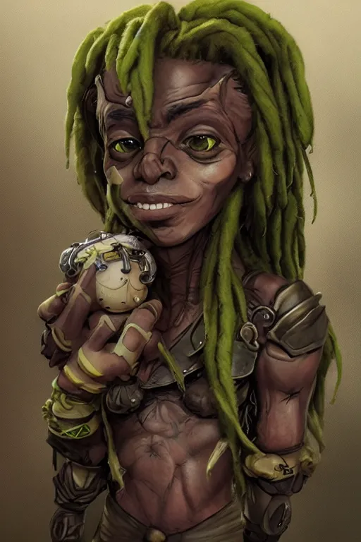 Image similar to goblin with dreadlocks, highly detailed, portrait, character art by Fiona Staples,