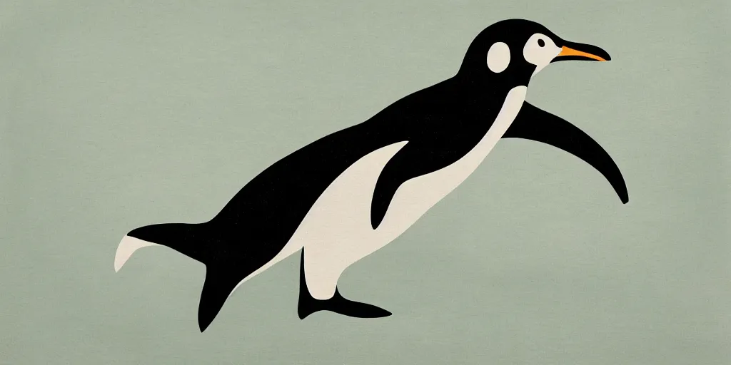 Image similar to a surfing penguin, art deco