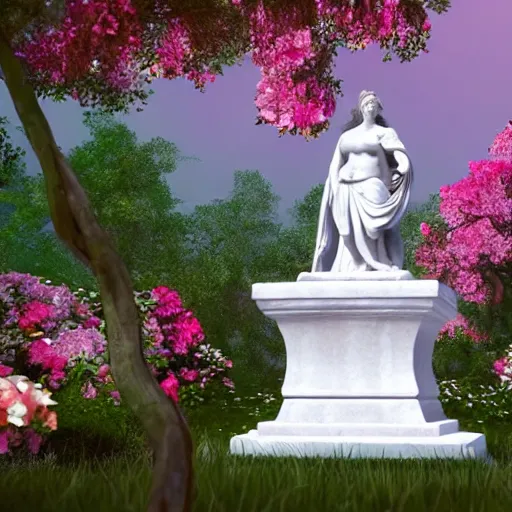 Image similar to a marble statue covered in flowers, full frame, cinematic light , unreal engine,