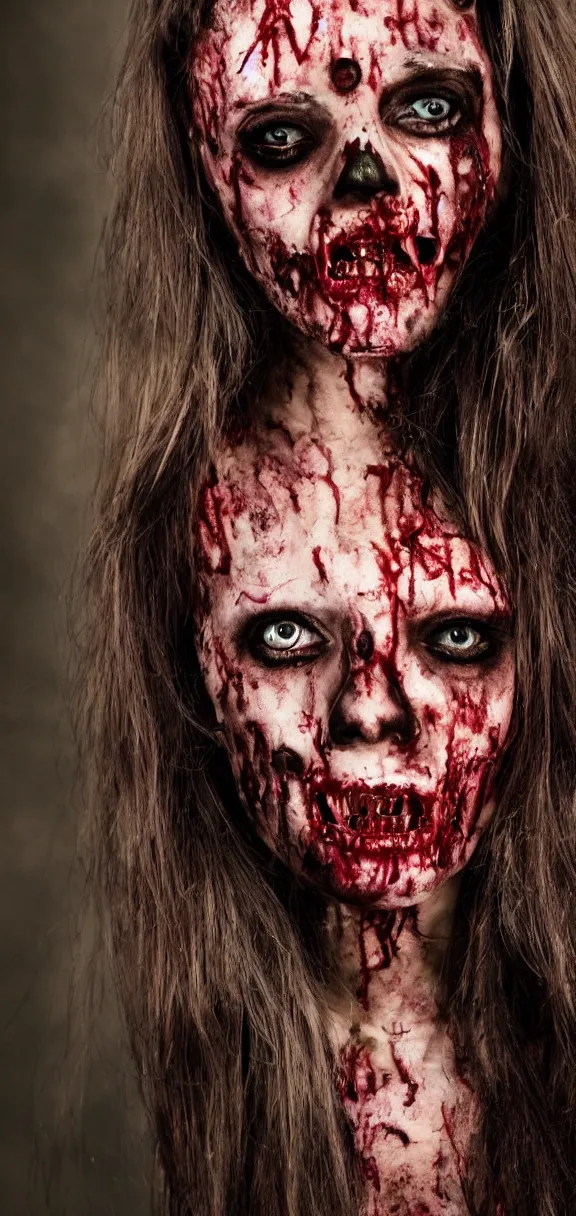 Prompt: beautiful female zombie