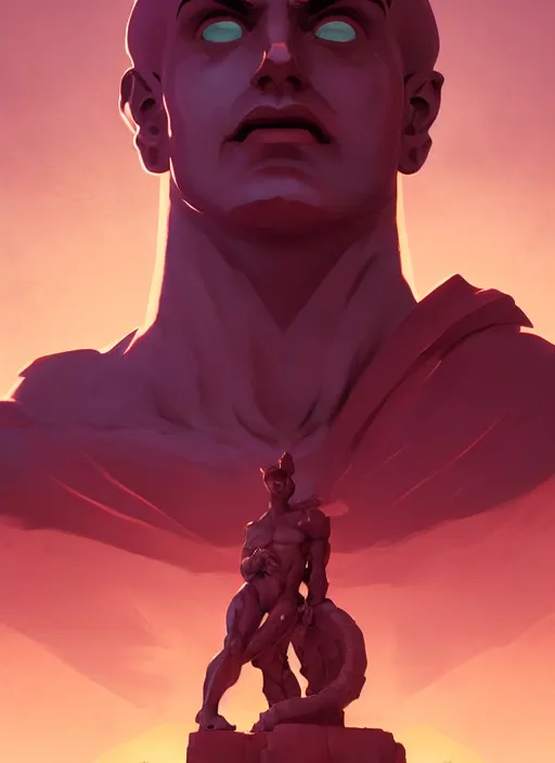 Prompt: giant greco roman statue in bardo, epic lighting, in the style of artgerm and charlie bowater and atey ghailan and mike mignola, vibrant colors and hard shadows and strong rim light, comic cover art, plain background, trending on artstation