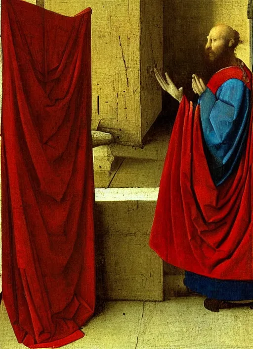 Image similar to red cloth of the floor, medieval painting by jan van eyck, johannes vermeer, florence