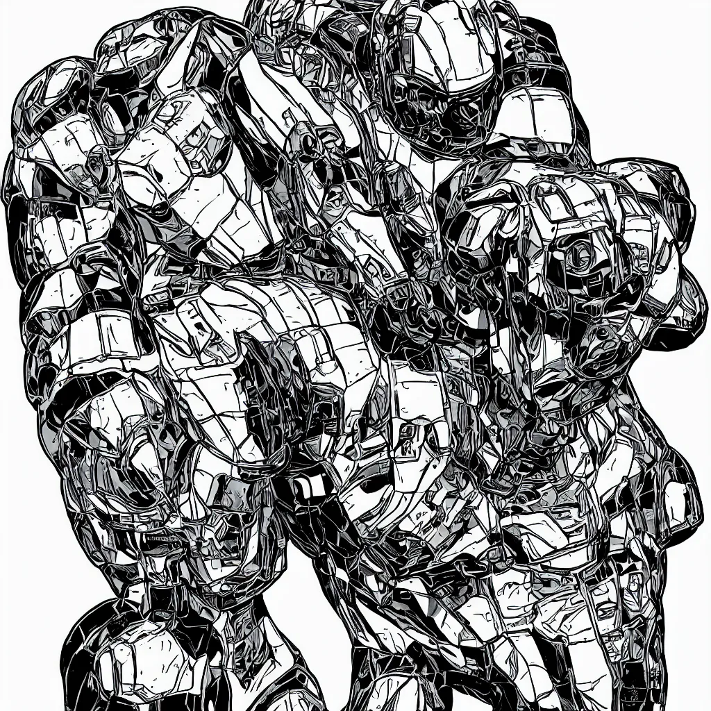 Image similar to a portrait of an ultra detailed hard edged robot front view in comic book black and white