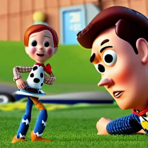 Prompt: movie still of harry kane and son heung - min in toy story,