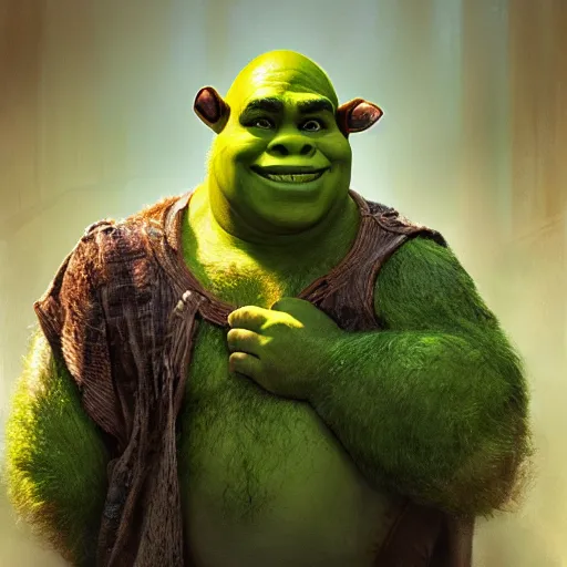 Image similar to portrait of a Shrek pickle, fantasy, intricate, elegant, highly detailed, digital painting, artstation, concept art, smooth, sharp focus, illustration, art by artgerm and greg rutkowski and alphonse mucha