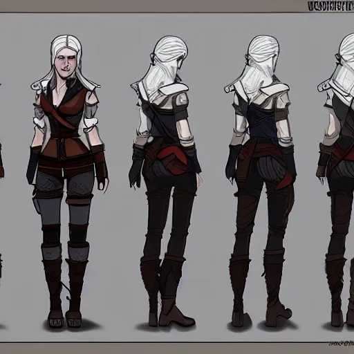 Prompt: character concept art sheet the witcher 3 female, turnaround, concept art, sketchy style
