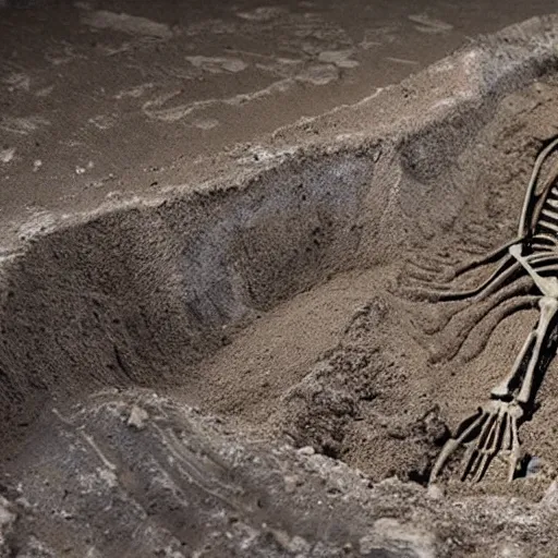 Image similar to alien skeleton with elongated head found in fossil excavation