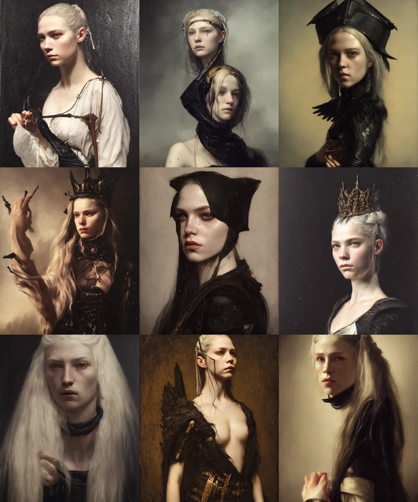 Prompt: the portrait of ( ( ( ( ( hunter schafer ) ) ) ) ) in black wax crown by roberto ferri, dark fantasy, witcher, very detailed oil painting, masterpiece, 8 k