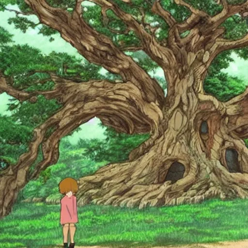 Image similar to a huge ancient oak in the style of studio ghibli