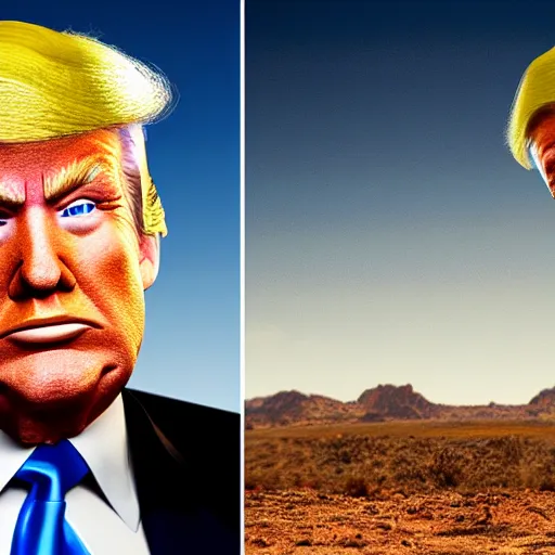 Image similar to professional head shot of donald trump wearing fallout power armor in a bright sunny desert, 8 k, very intricate, very detailed, professional lighting,