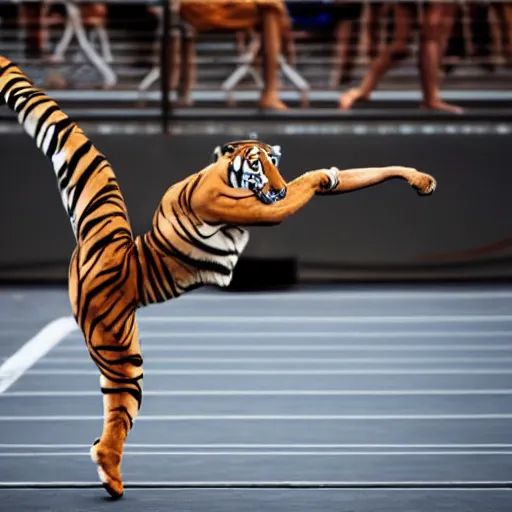 Image similar to a tiger ballerina, award winning photograph, ESPN, Olympics, 60mm