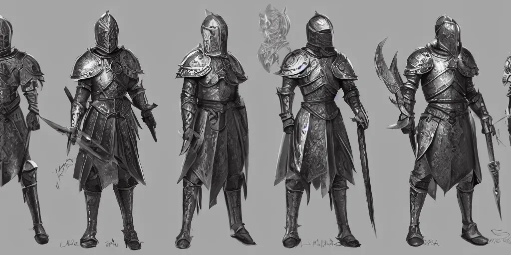 Image similar to medieval knights full body character sheet, beautiful intricate concept art by senior character artist, trending on artstation