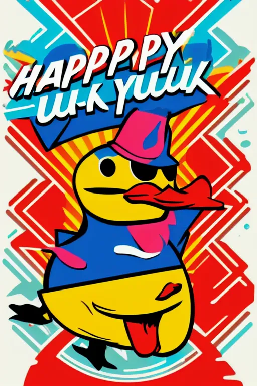 Image similar to happy duck, 7 6 retro futurist illustration art by butcher billy, sticker, colorful, illustration, highly detailed, simple, smooth and clean vector curves, no jagged lines, vector art, smooth andy warhol style