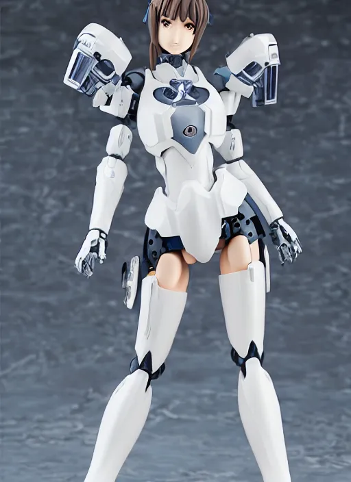 Image similar to Girl in mecha cyber Armor, portrait of the action figure of a girl, with bare legs，in the style of Kotobukiya CO.,LTD.，anime figure