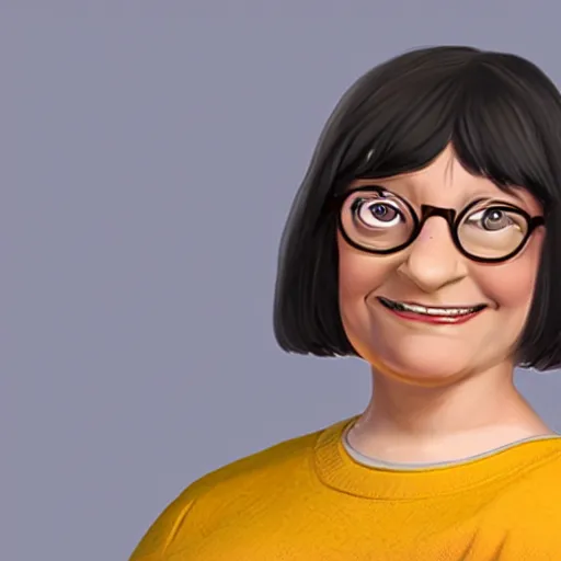 Image similar to Tina Belcher as a real person, photorealistic