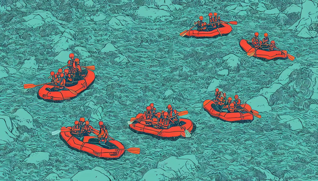 Image similar to river rafting by Kilian Eng, minimalist, detailed