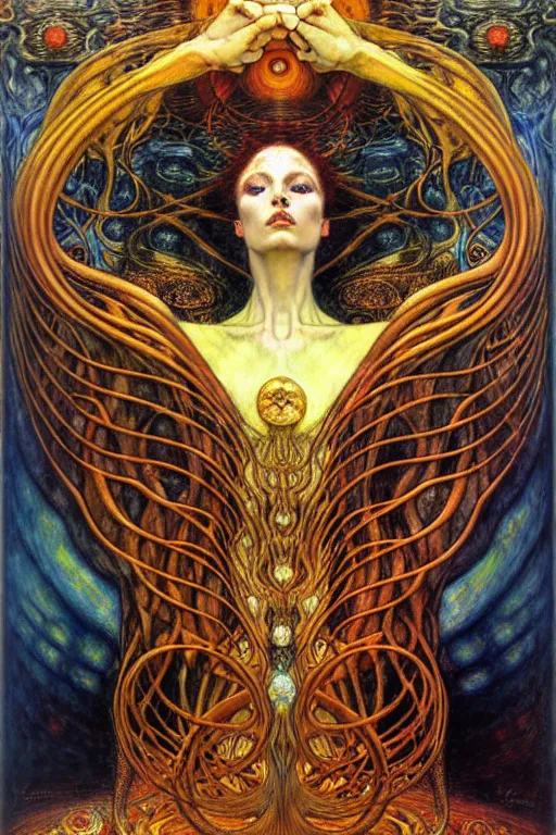 Image similar to Divine Chaos Engine by Karol Bak, Jean Delville, William Blake, Gustav Klimt, and Vincent Van Gogh, symbolist, visionary