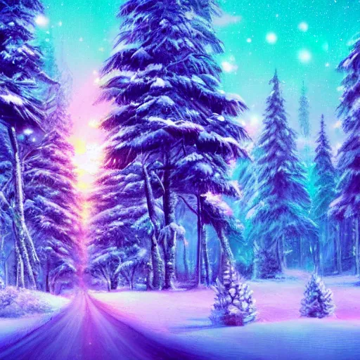 Prompt: a snow forest, epic retrowave art, trending on art station