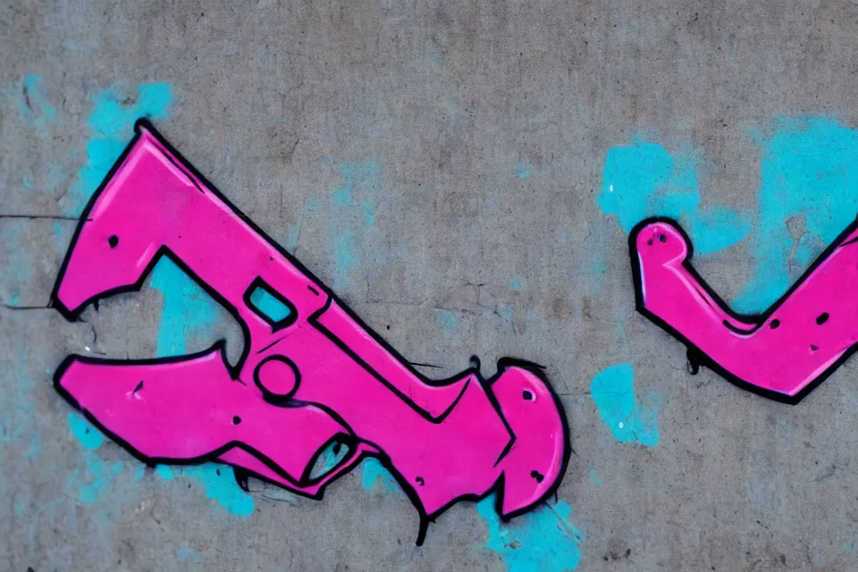 Image similar to graffiti tag of letter left on a pink gun