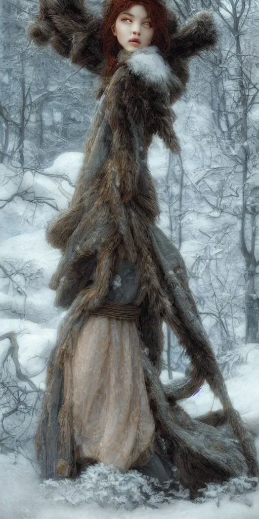 Image similar to winter, masterpiece by Edgar Maxence and Ross Tran and Michael Whelan, 8k, octane render