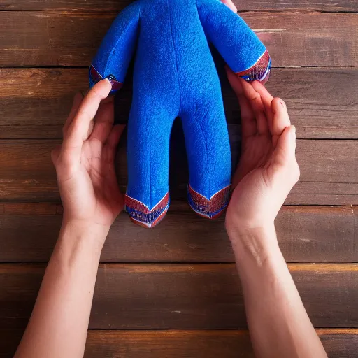 Image similar to blue'snappy gifts'human - sized plush doll, in new york, holding gift, happy atmosphere, high detail, soft lighting, 8 k