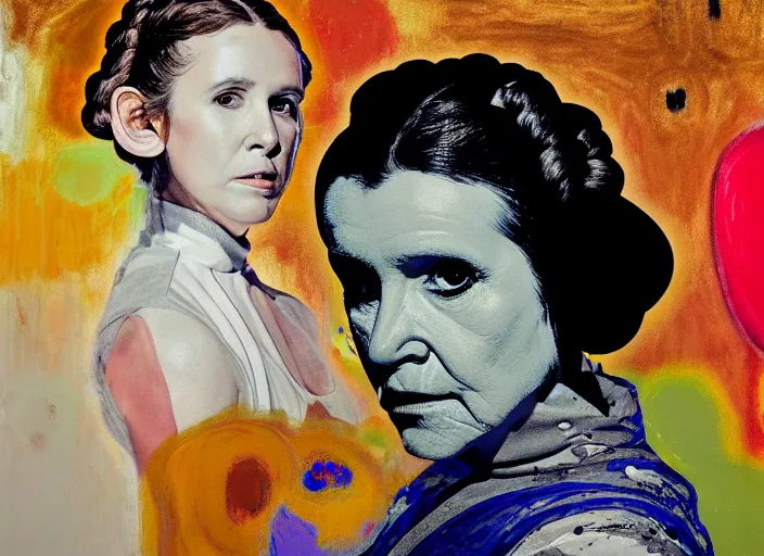 Image similar to portrait of princess leia, by vincent lefevre and hernan bas and pat steir and hilma af klint, psychological, photorealistic, dripping paint, washy brush, rendered in octane, altermodern, masterpiece