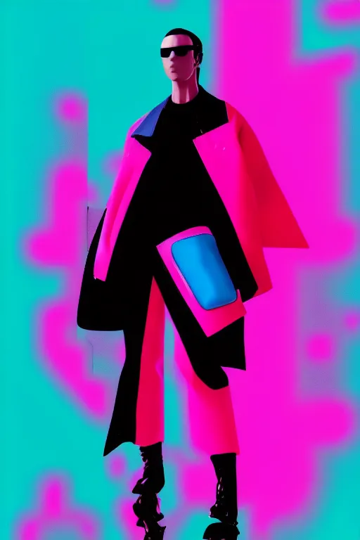 Image similar to a leaked screenshot of balenciagas 2 0 4 9 ad campaign, dayglo pink, dayglo blue, trending on artstation