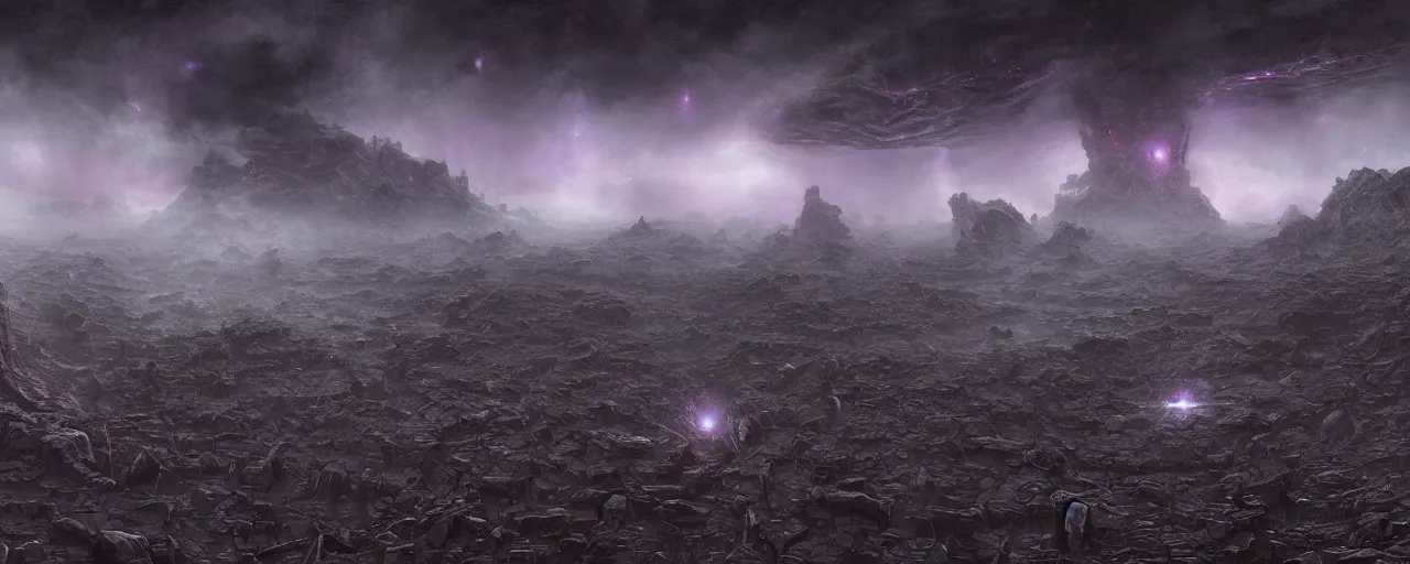 Image similar to dark galaxy panorama by wayne barlowe, octane render