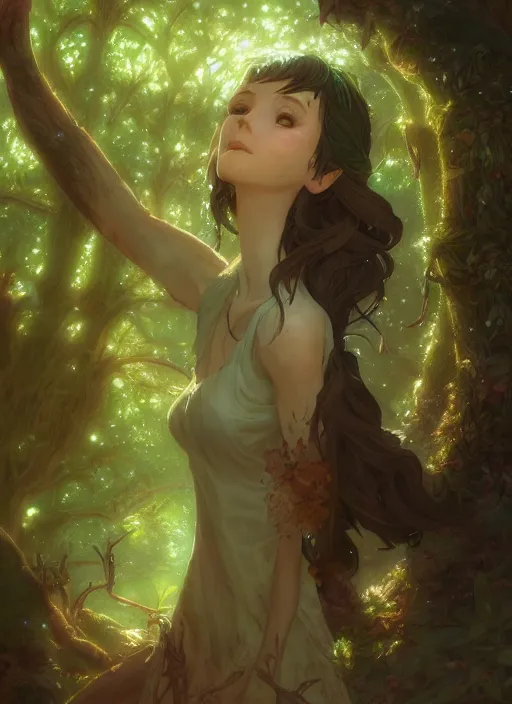 Prompt: a portrait a dryad in a forest, intricate, tone mapped, ambient lighting, highly detailed, digital painting, artstation, concept art, sharp focus, by makoto shinkai and akihiko yoshida and hidari and wlop