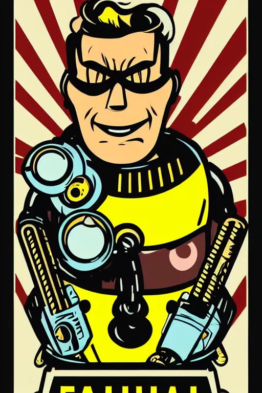 Image similar to fallout 7 6 retro futurist illustration art by butcher billy, sticker, colorful, illustration, highly detailed, simple, smooth and clean vector curves, no jagged lines, vector art, smooth andy warhol style