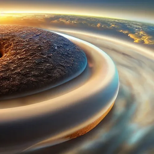 Image similar to amazing photo of a donut shaped planet, digital art, by marc adamus, beautiful dramatic lighting