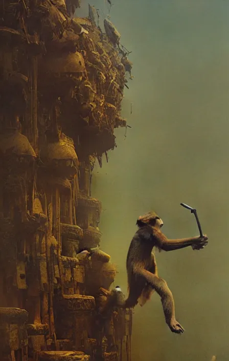 Prompt: armored monkey warrior, beksinski, ruan jia,