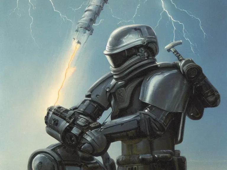 Prompt: a detailed profile painting of an elite shock trooper in polished armour and visor. cinematic sci-fi poster. Cloth and metal. Welding, fire, flames, samurai Flight suit, accurate anatomy portrait symmetrical and science fiction theme with lightning, aurora lighting clouds and stars. Clean and minimal design by beksinski carl spitzweg giger and tuomas korpi. baroque elements. baroque element. intricate artwork by caravaggio. Oil painting. Trending on artstation. 8k