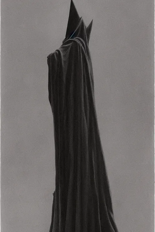 Image similar to a vampire wearing a long black robe with large bat ears and gray sin, character art, painting by zdzisław beksinski