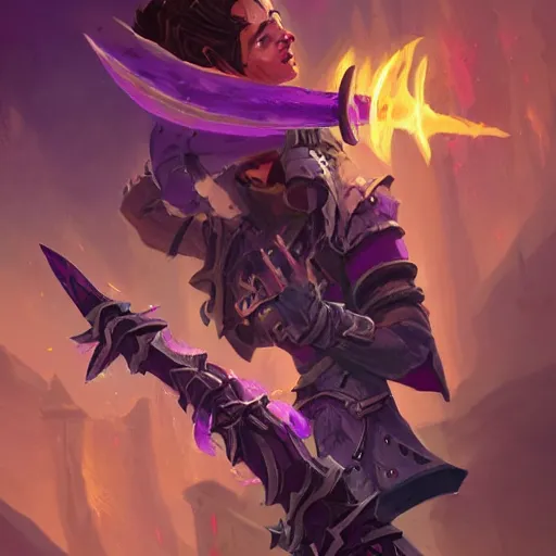 Prompt: violet daggers, hearthstone weapon card art, by greg rutkowski