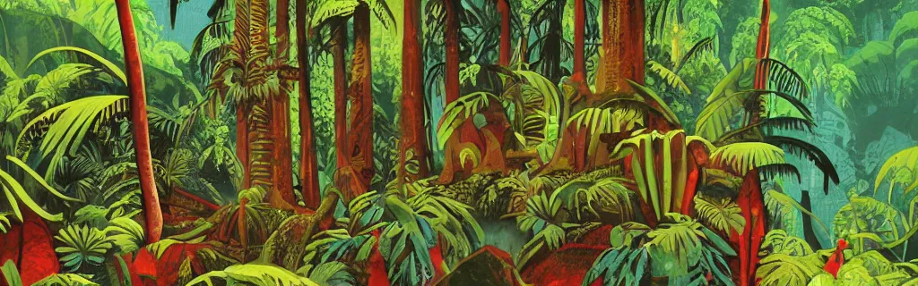 Image similar to jungle ruins rainforest, gouache, animated film, stylised, illustration, by paul felix, alex nino