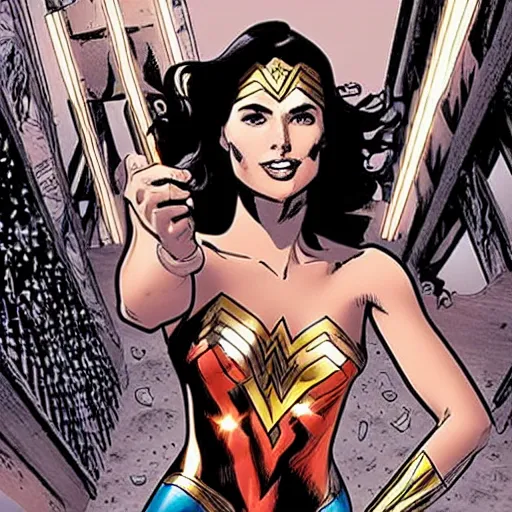 Prompt: Gal Gadot as wonder woman in a vertigo comic