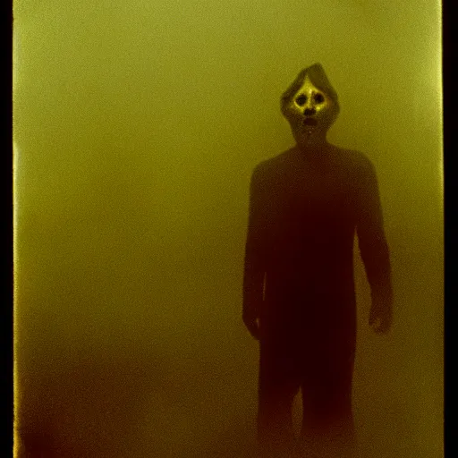 Image similar to a horrific creature in the fog, 3 5 mm, film shot, creepy, horror, cosmic horror, cinematic, dark