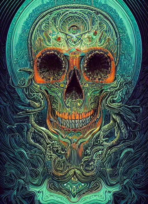 Prompt: a mystic esoteric skull from the past, digital art by Dan Mumford and Peter Mohrbacher, highly detailed, in the style of fractalism