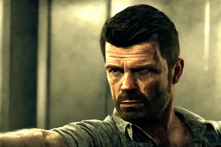 Image similar to film still of James McCaffrey as Max Payne in the Max Payne movie, 4k