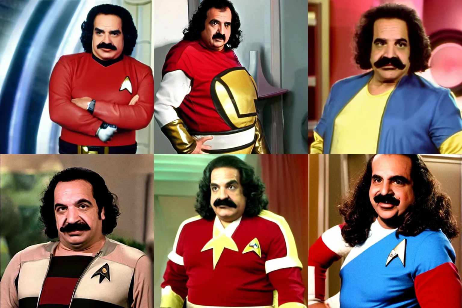 Prompt: Ron Jeremy starring as super mario in a episode of star trek 70s